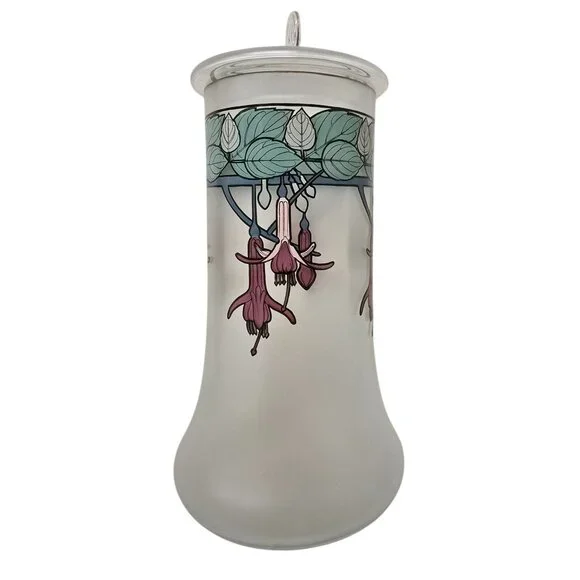 10 Mucha Art Glass Fuchsia Design Satin Glass Canister With Lid